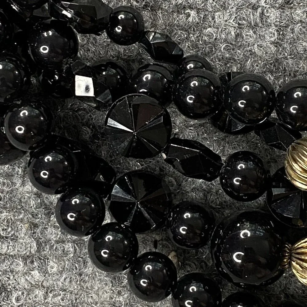 VTG Carolyn Tanner Beaded‎ Belt Women M Black Gold Adjustable Statement 80s 90s